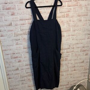 Lunya Dark Blue Midi Dress with Pockets